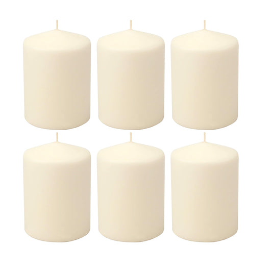 Stonebriar Unscented Pillar Candles – 35 Hour Burn Time, Long-Lasting Wax Candles for Weddings, Holidays, Home Décor & Special Events, Pack of 6, Ivory, 3" x 4"