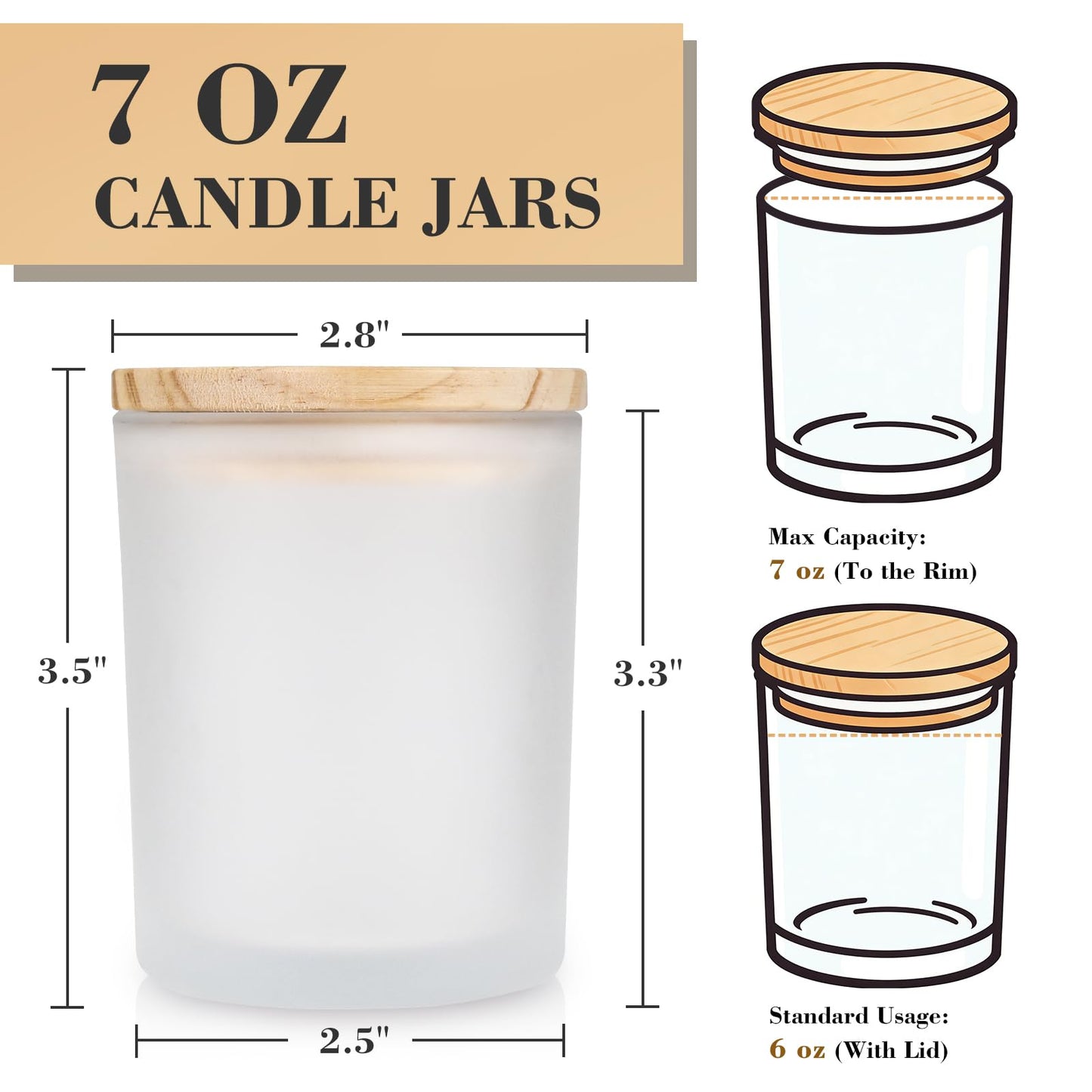 COYACOOL 12PCS Candle Jars for Making Candles, 7 oz Thick Empty Glass Candle Making Jars with Bamboo Lids, in Bulk, Frosted White