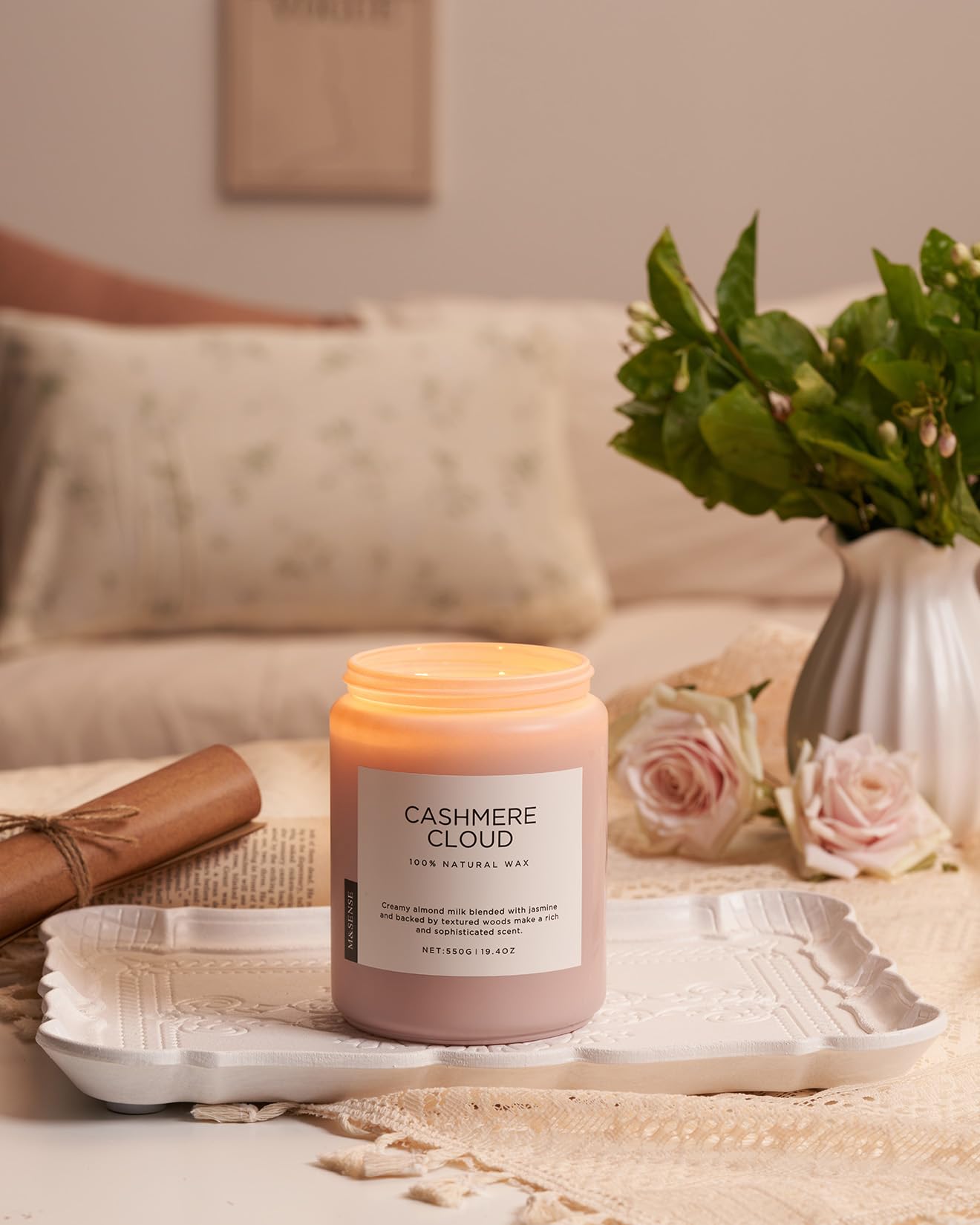 M&SENSE Cashmere Vanilla Scented Candles, Non Toxic Soy Wax 19.4oz 110 Hour Long Lasting 2 Wick, Large Candle for Bedroom Kitchen Home Decor, Housewarming Holiday Gifts for Mom Grandma Family Friends