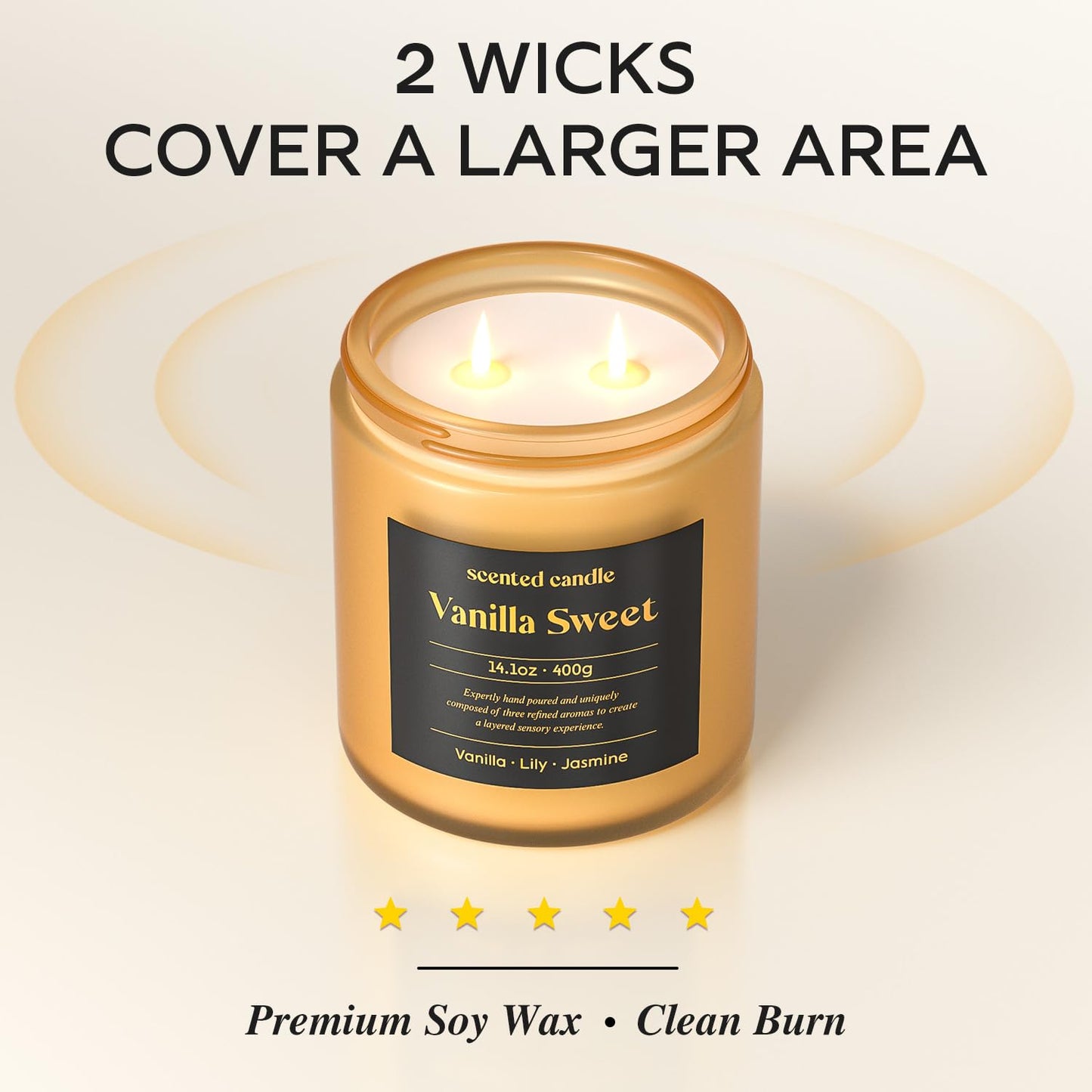 CHILLFLAME Vanilla Candle, 14.1 oz Scented Candles for Home, 2 Wicks Blended Scents Candles for Women and Men, Birthday Gifts for Women (Vanilla+Lily+Jasmine)