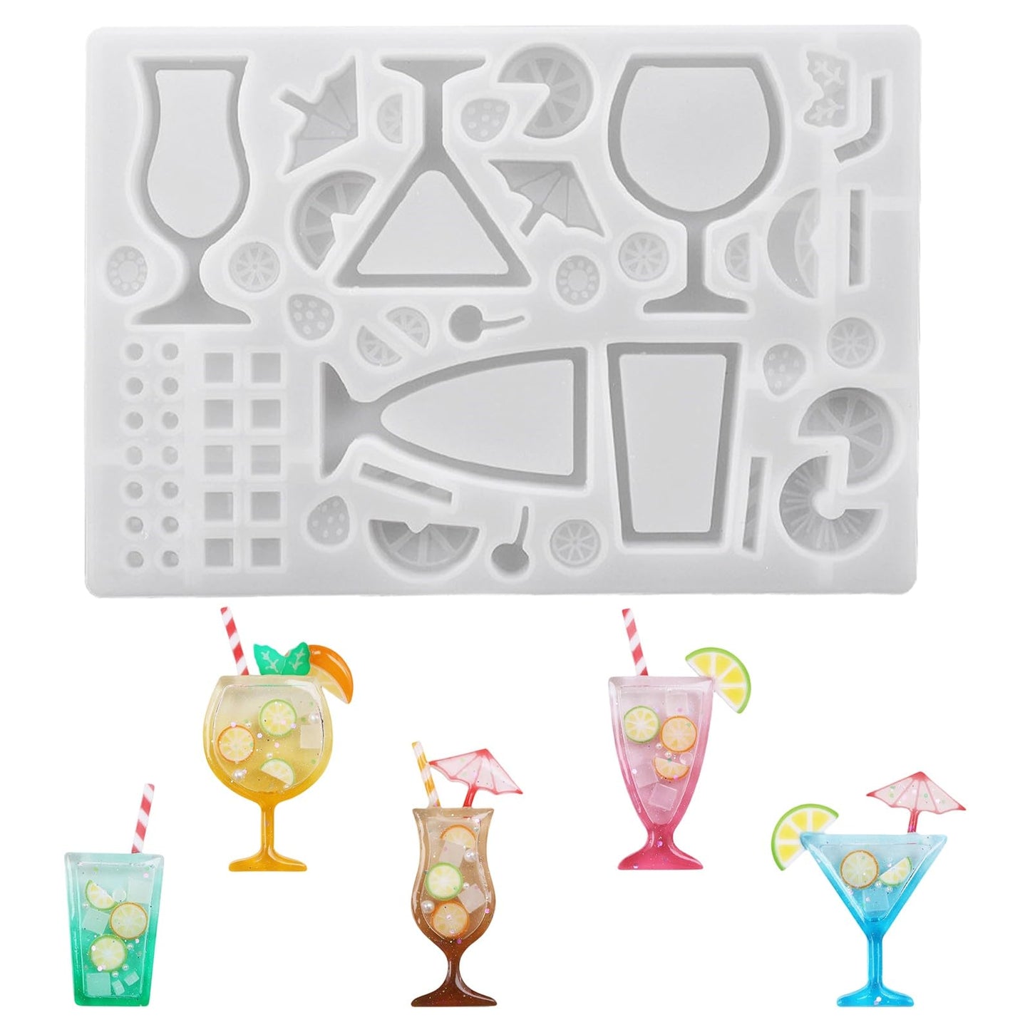 Gythara Summer Drink Theme Silicone Molds Beach Cocktail Fruit Ice Molds for DIY Party Ice Epoxy Resin Plaster Casting Soap Craft Making Decor