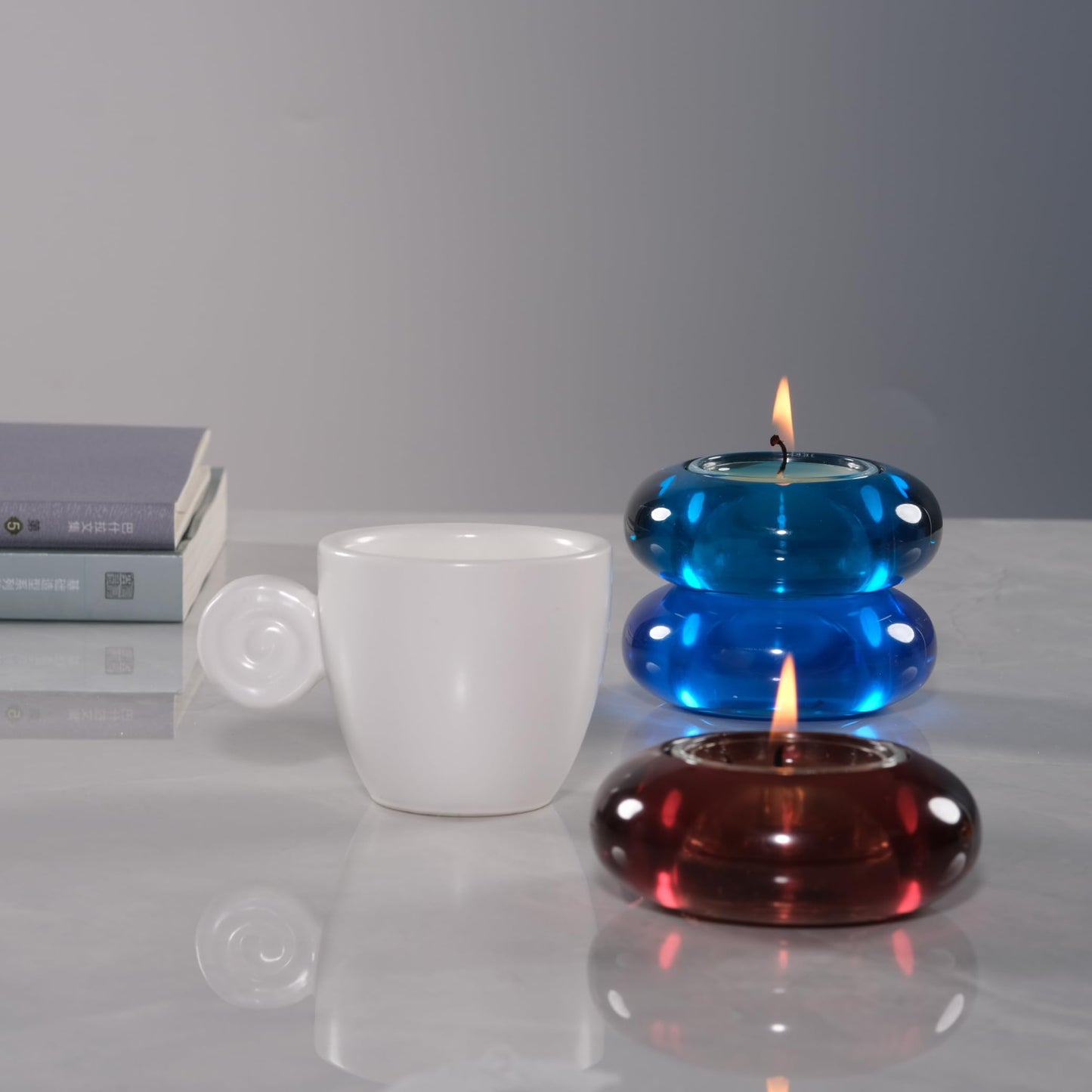 ICNBUYS Handmade Decorative Pebble Tealight Candle Holder Set of 2 - Handcrafted Home Decor Accent for Calming Earthy Aesthetic Blue Diameter 3 inches - Resin