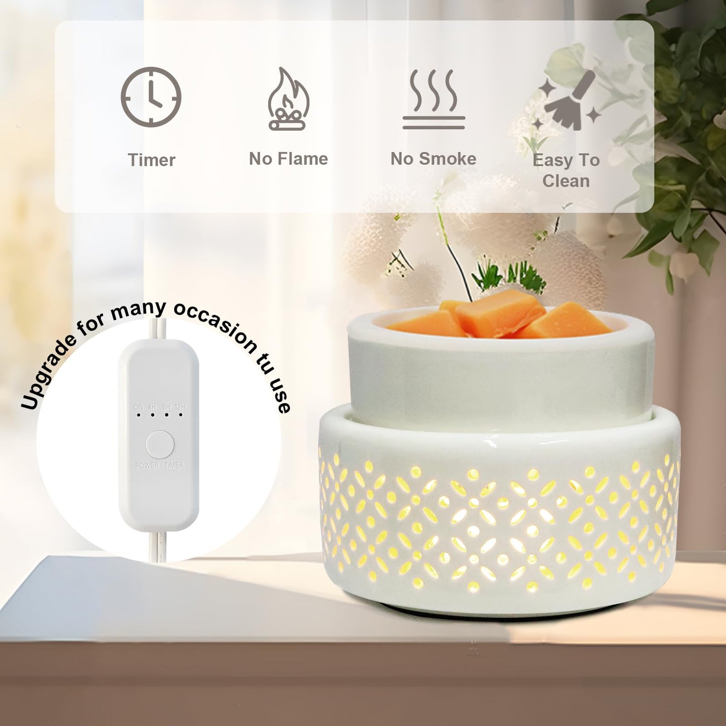 VICTORIA AROMA Cearmic Wax Melt Warmer with Timer - Candle Melter with Silicone Liner Electric Wax Warmer for Scented Wax, Fragrance Oil Burner for Home, Office, Bedroom Decor, and Gifts