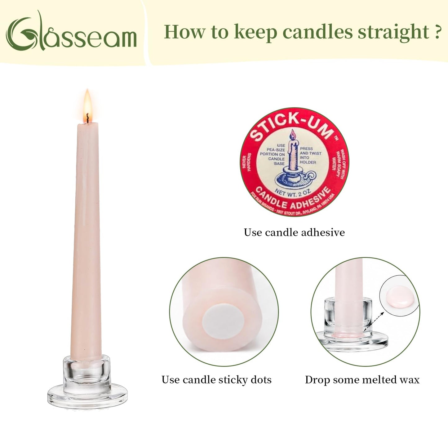 Glasseam Glass Tapered Candlestick Holders: Small Taper Candle Holders Set of 4 Clear Candle Sticks Holder for Table Centerpiece Short Modern Candle Holder for Wedding Christmas Home Decoration