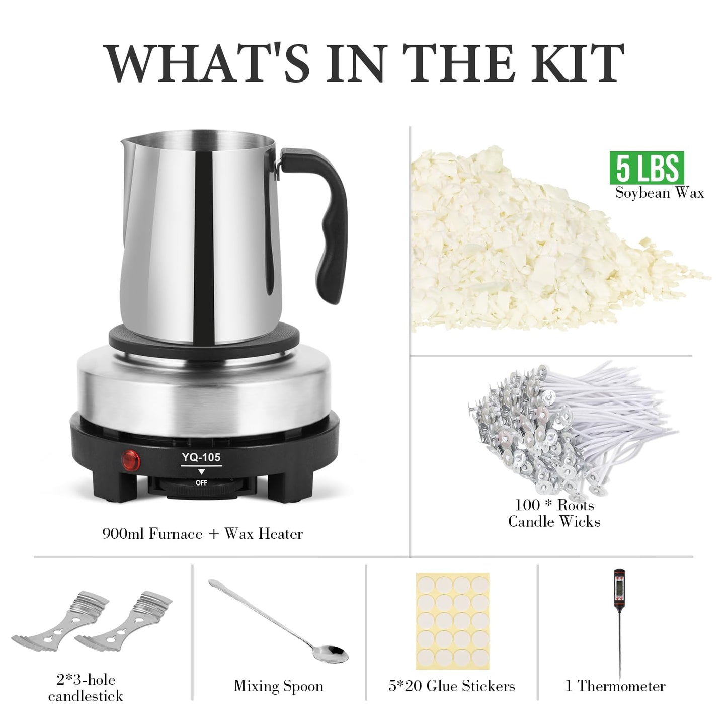 Candle Making Kit with Wax Melter, Natural Candle Wax for Candle Making - DIY Candle Making Supplies , Including 5lbs Soy Wax Flakes, Melting Pot, Electric Stove,Candle Kit for Adults, Beginnner
