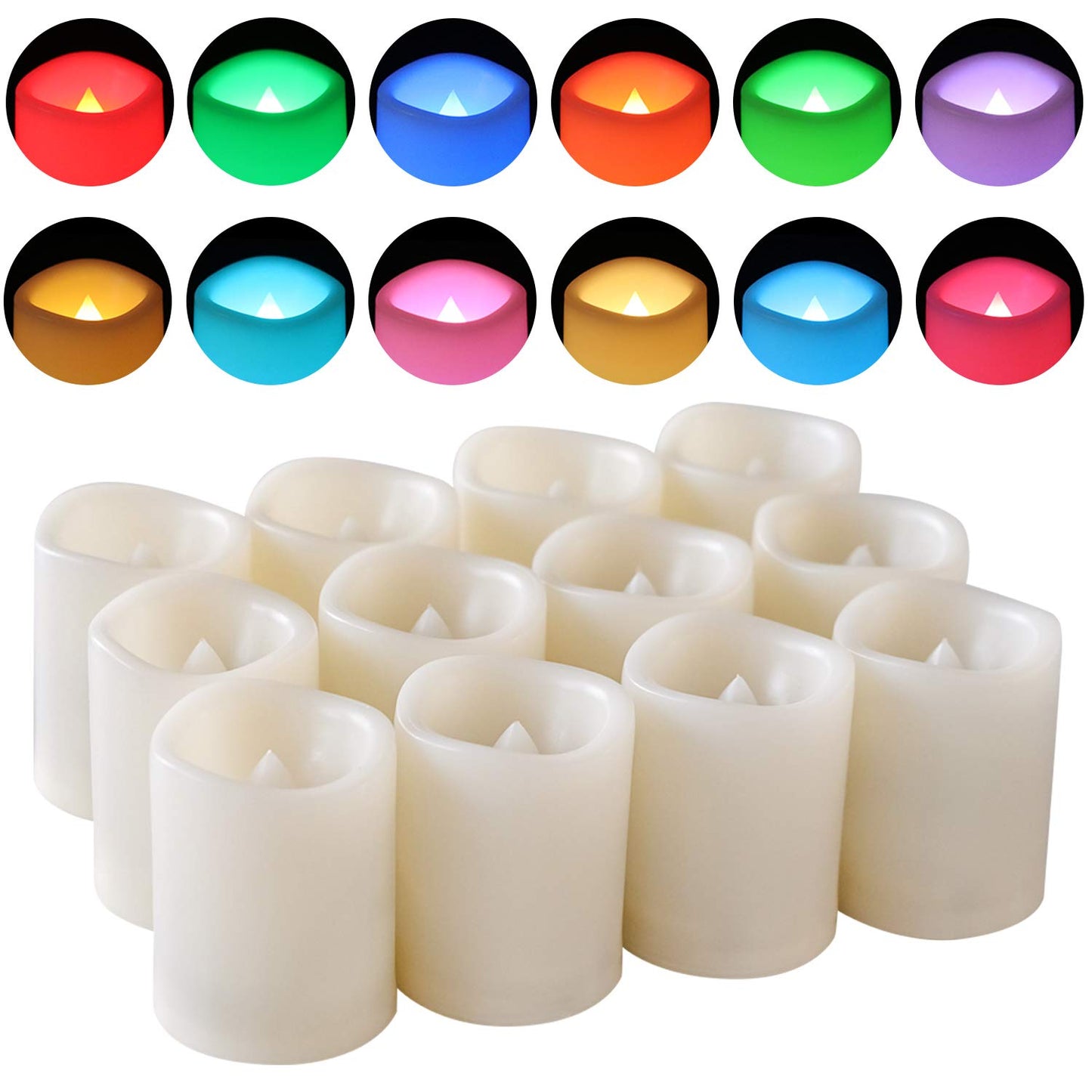 DRomance Color Changing Flameless Votive Candles with Remote and Timer, Battery Operated White LED Flickering 12 Pack Halloween Christmas Decor (1.5 x 2 Inches)