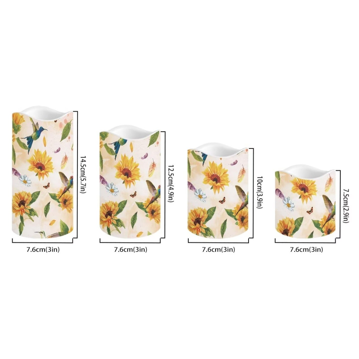 Ystardream Sunflower Hummingbird Flameless Candles with Timer Led Candles Flickering 4 Candle Sets for Home Decor,18 Key Remote Control，Dancing Flame, True Wax, Battery Powered.