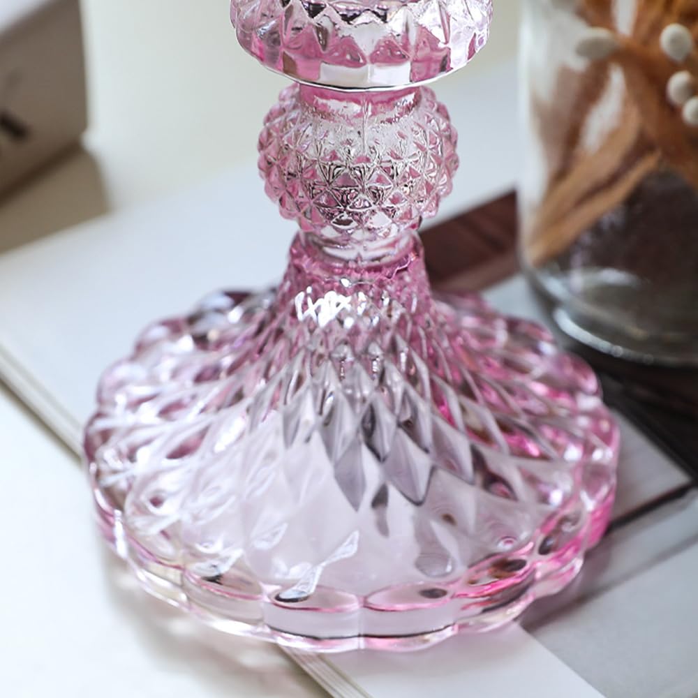 Glass Candlestick Holders Set of 6, Taper Candle Holder for Wedding Festival Christmas Party Valentine's Decor, Table Centerpieces (Pink)