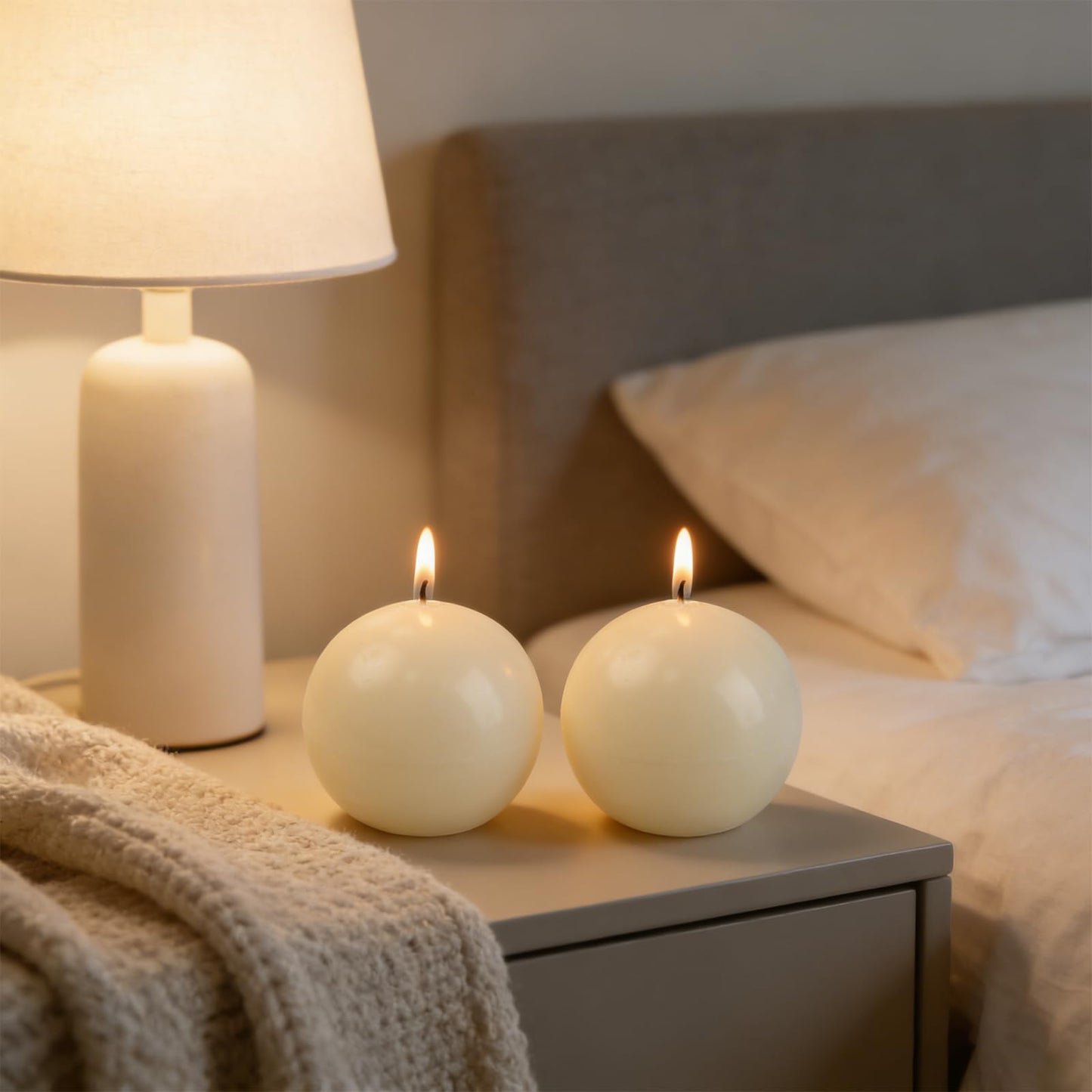 Ivory Ball Pillar Candles Set of 3 – 3" Unscented Round Sphere Candles, Hand-Poured for Weddings, Home Decor & Centerpieces, 40-Hour Dripless Burn