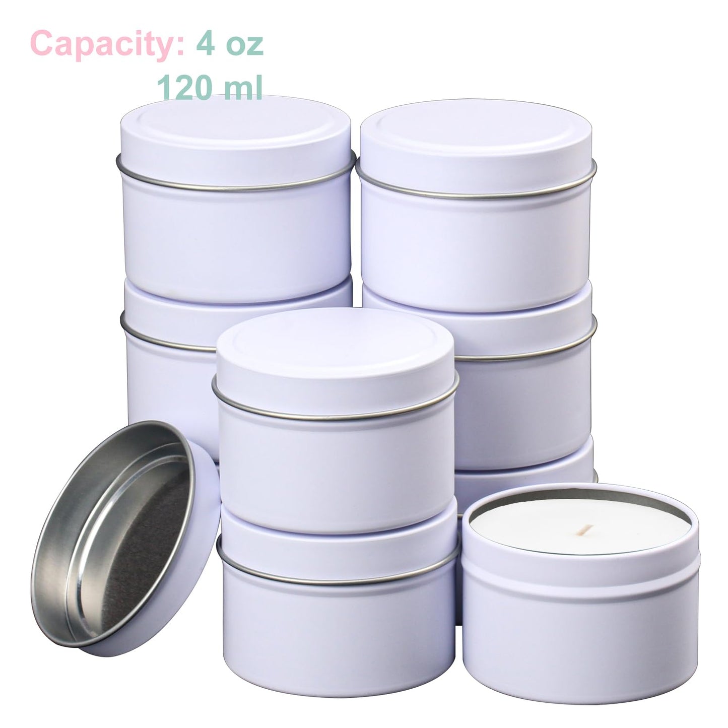 IHDYPPEW 48 Piece 4 oz White Candle Tins with Lids, Candle Tin Cans, Empty Candle Jars for Making Candles, Party Favors, Spices, Jewelry, Cosmetics