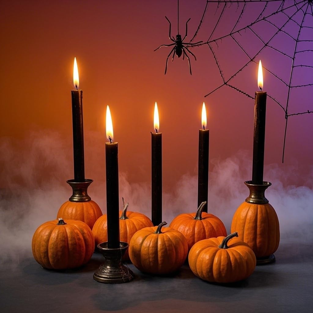 12-Pack Black Taper Candles, 10 Inch Unscented Dripless Candlesticks, Long-Lasting Burn Time of 7-8 Hours, Perfect for Halloween Decor Parties Meditation and Home Ambiance