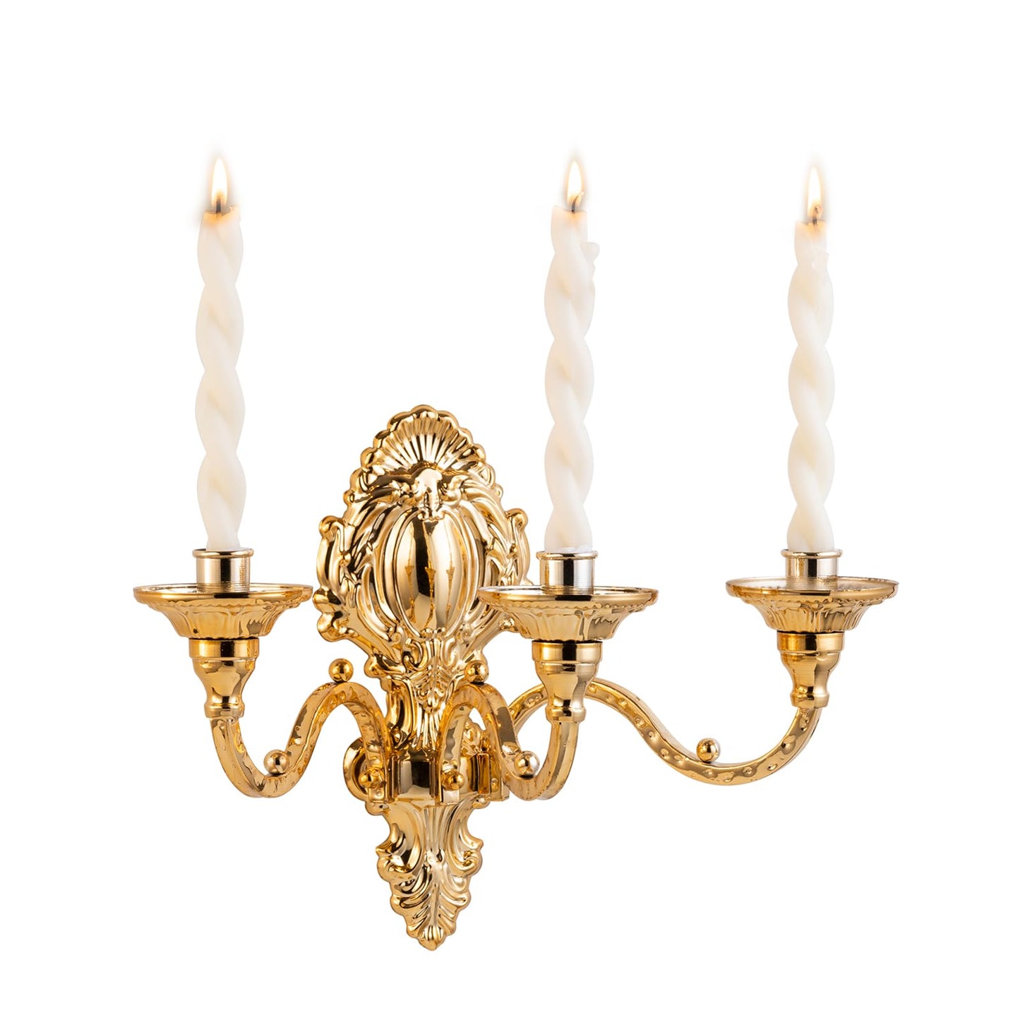 3-Candle Wall Sconces,Victorian Metal Wall Mounted Candlestick,Gold Crown Candle Holders for Tapered Candle,Gothic Antique Candelabra,Brass Baroque Decor for Living Rooms Hallways(1pack