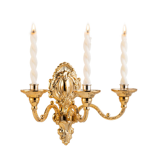 3-Candle Wall Sconces,Victorian Metal Wall Mounted Candlestick,Gold Crown Candle Holders for Tapered Candle,Gothic Antique Candelabra,Brass Baroque Decor for Living Rooms Hallways(1pack
