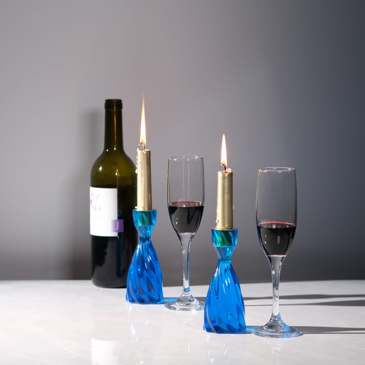 ICNBUYS Twizzle Twist Candle Holder, Decorative Candle Holder for Table Display, Romantic Decoration, Unique Home DÉCOR Aesthetic, Housewarming Gift, Blue Height 5.7 inches Set of 2 - Resin
