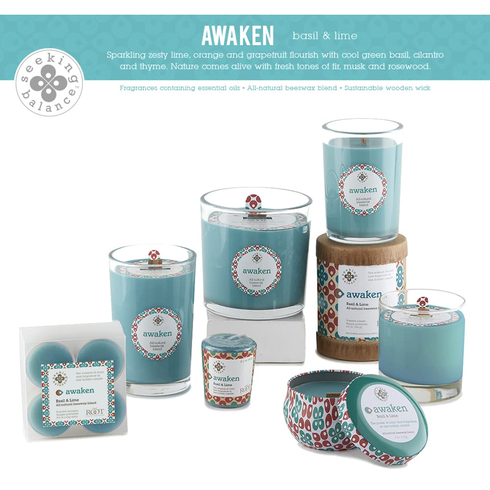 Root Candles Seeking Balance Wood Wick Spa Candle Aromatherapy Candles, 6.5-Ounce, Awaken: Basil & Lime