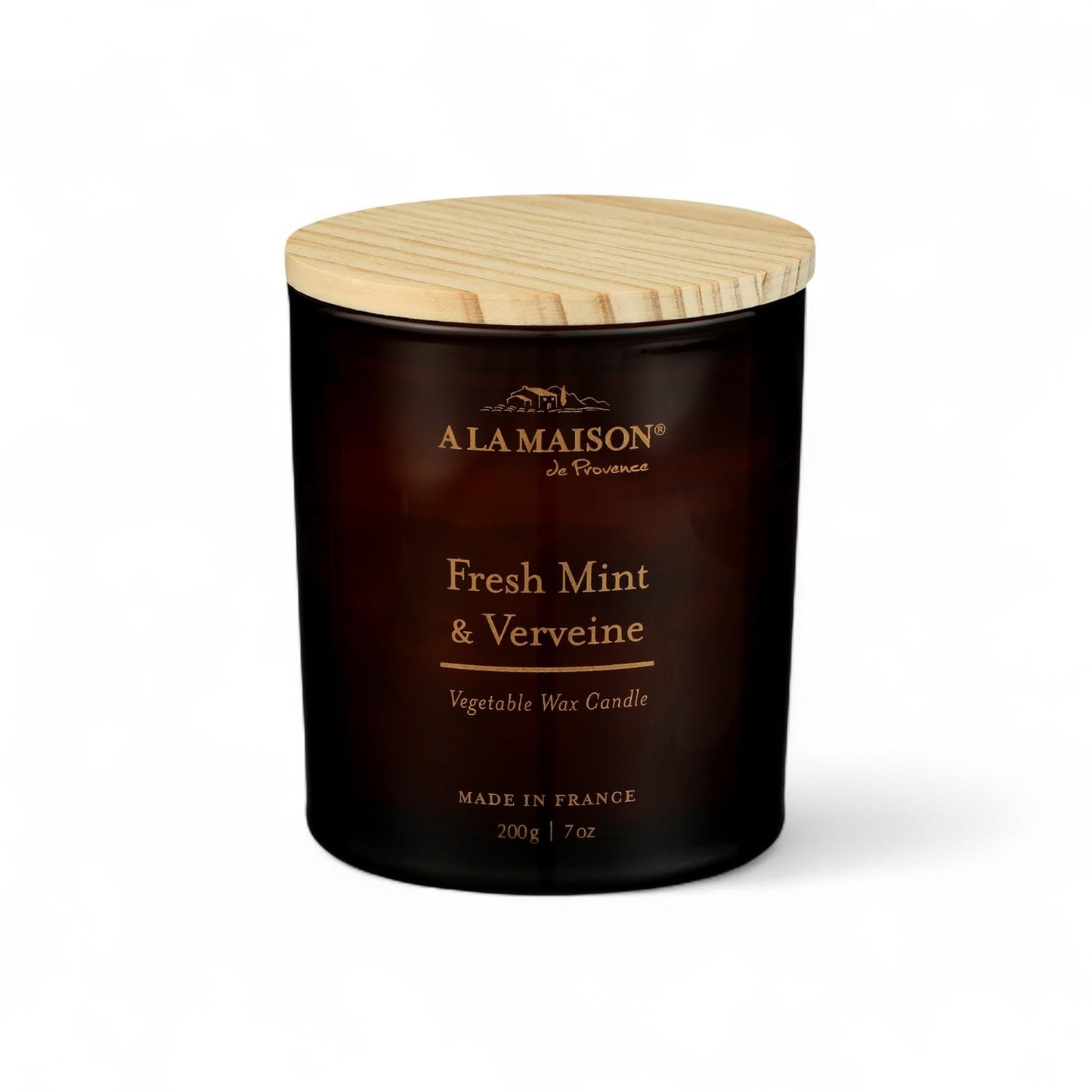 A LA MAISON Scented Candle - Natural Candle with Cotton Wick in Luxury Amber Glass – Clean Burn, Made in France, 7oz (Fresh Mint & Verveine, 7oz)