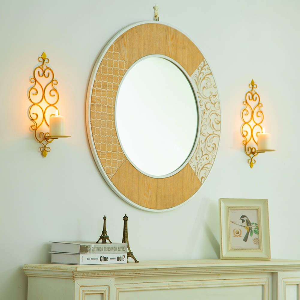 Sziqiqi Iron Wall Candle Sconce Holder Set of 2 Hanging Wall Mounted Pillar Candle Sconces Holder, Wall Sconces Decor for Bedroom Dining Room, Gold