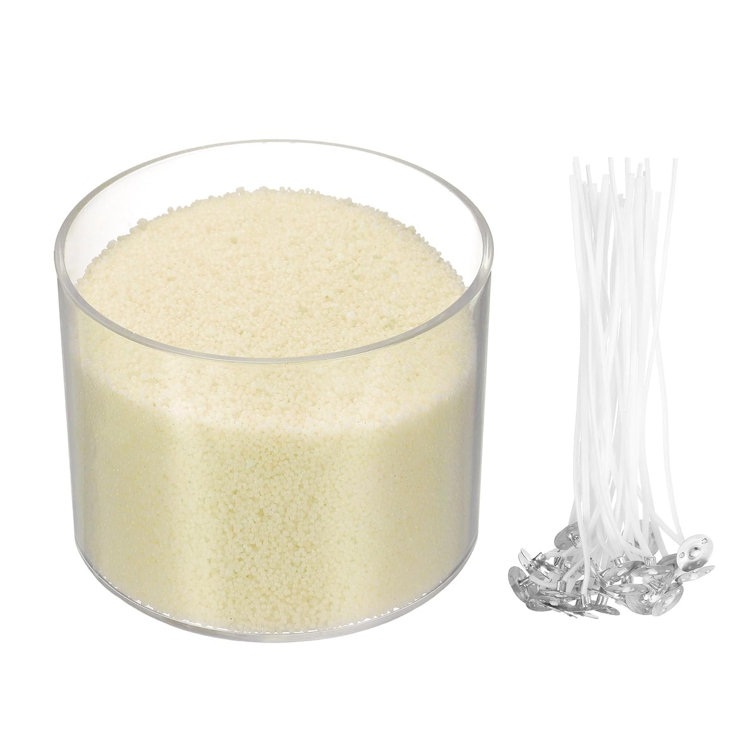 MECCANIXITY Pearled Sand Candles with 50 Pcs Wicks 21Oz / 600g Candle Beads Refillable Powder Sand Wax Making Kit for Thanksgiving Christmas Wedding Party DIY Home Crafts, Beige