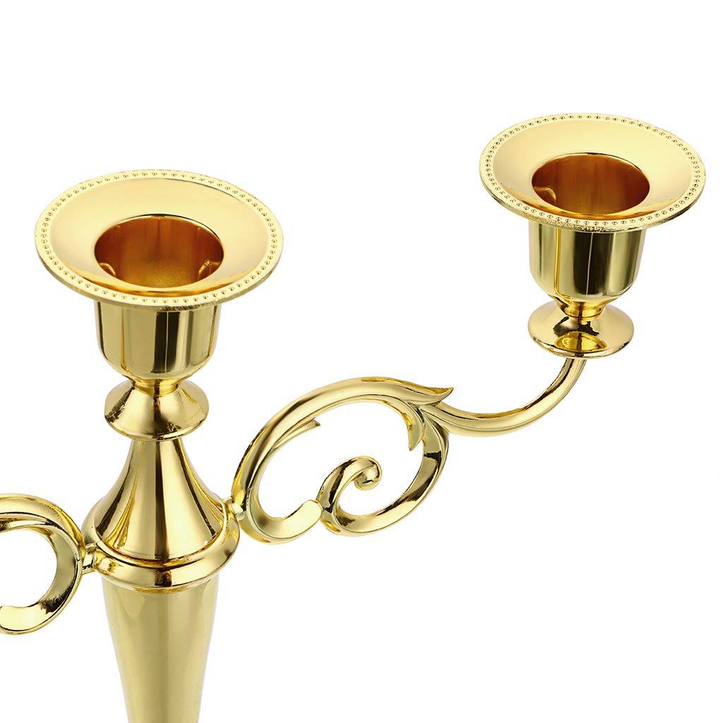 OwnMy 3 Arms Metal Candelabra Candlestick Silver European Elegant Candle Holder Candle Stand for Wedding Dining Table Christmas Party Home Decoration (Golden Tone)