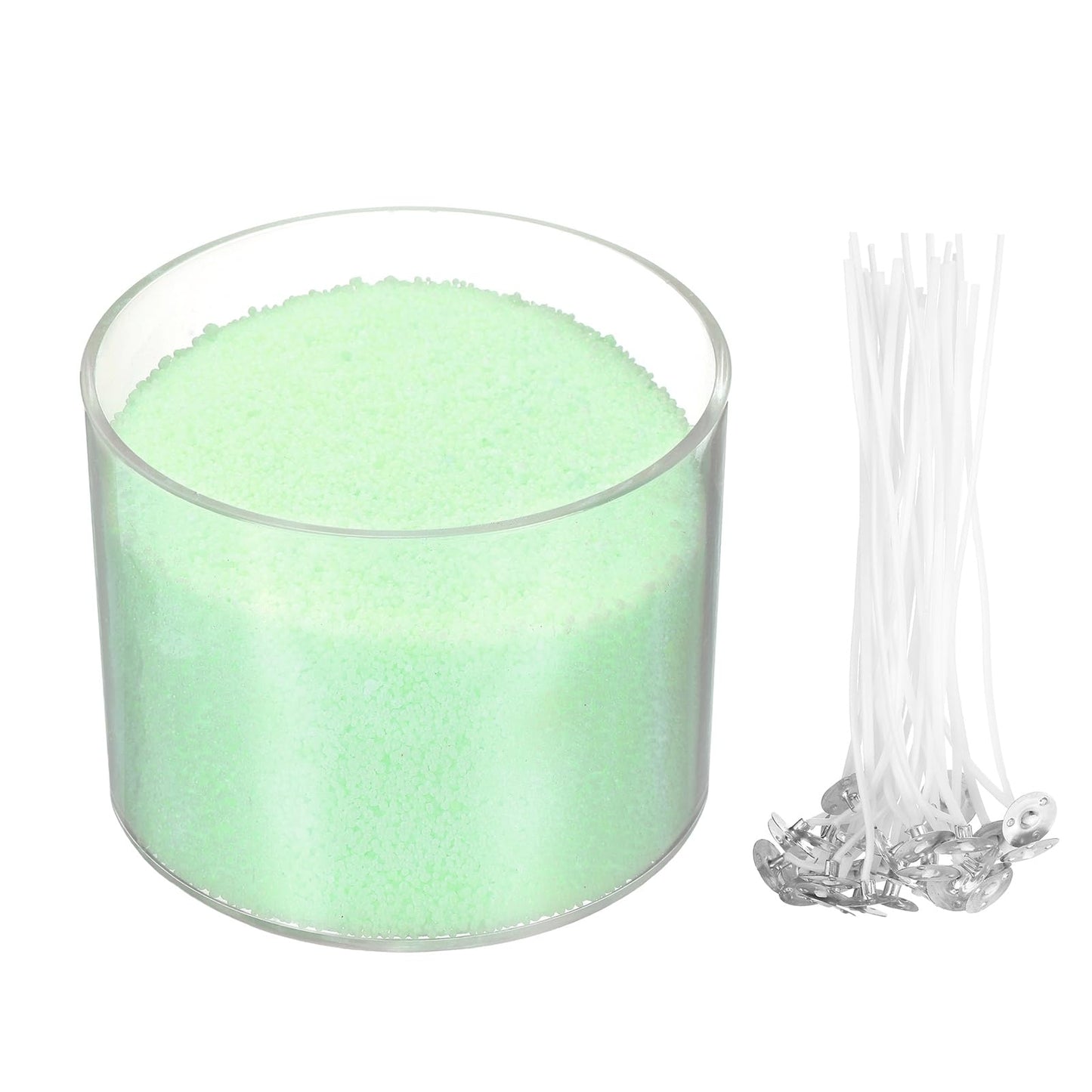 MECCANIXITY Pearled Sand Candles with 50 Pcs Wicks 21Oz / 600g Candle Beads Refillable Powder Sand Wax Making Kit for Thanksgiving Christmas Wedding Party DIY Home Crafts, Light Green
