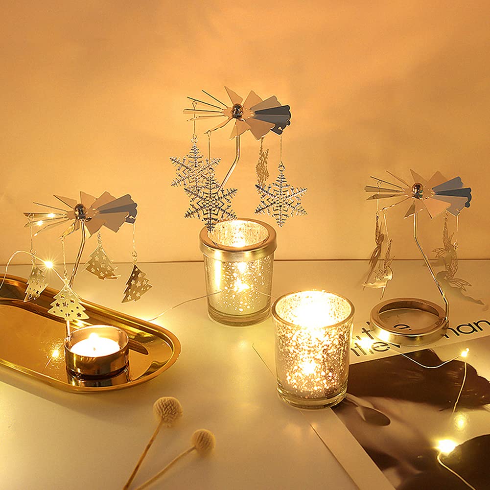 Candle Holders，Rotating Candlestick，Gold Starlight Glass Candle Holder,Restaurant Wedding Christmas Valentine's Day Thanksgiving Wedding Anniversary Birthday Party Table Decoration(Birthday Cake)