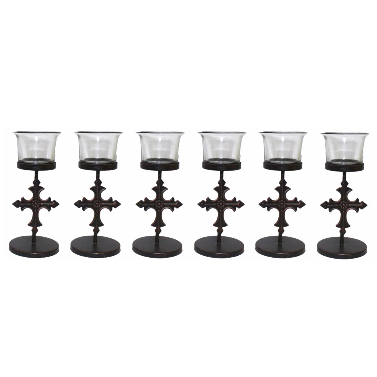 Hosley Set of 6 Black Metal & Glass Votive Candle Holders | Decorative Tea Light Holders for Home Decor, Wedding, Parties, and Dining Table Centerpieces