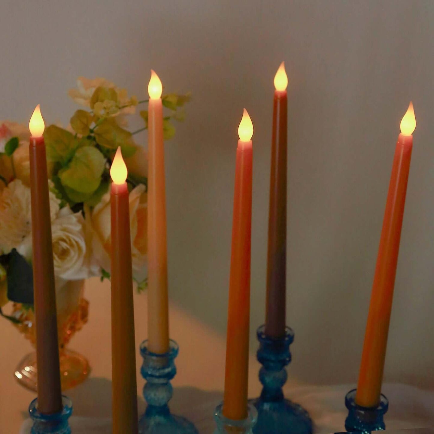 Efavormart 8 Pack Mixed Natural Flameless LED Taper Candles, 11" Flickering Battery Operated Candles for Elegant Wedding Reception & Home Ambiance