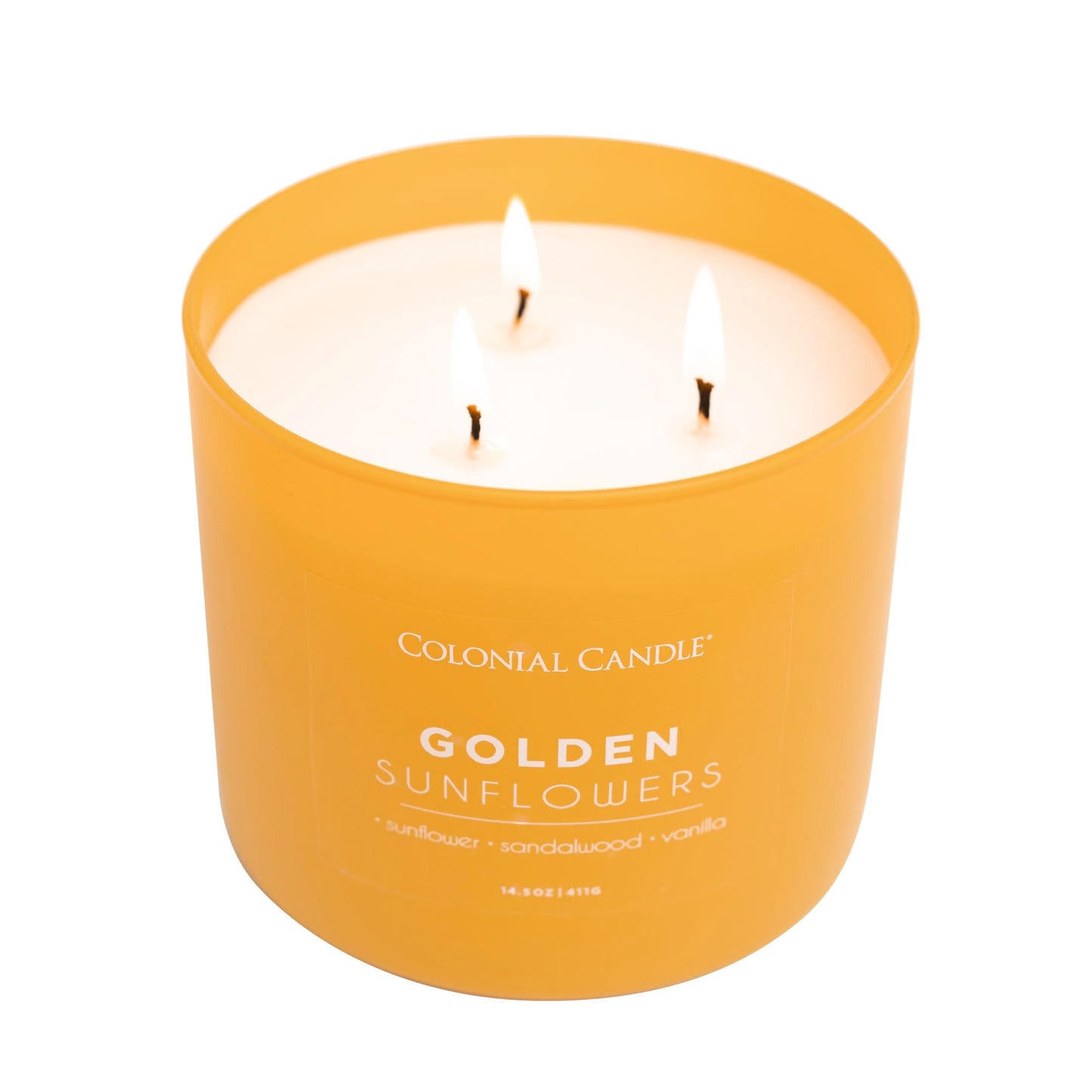 Colonial Candle Golden Sunflowers Scented Jar Candle, Pop of Color Collection, 3 Wick, 14.5 oz - Up to 60 Hours Burn