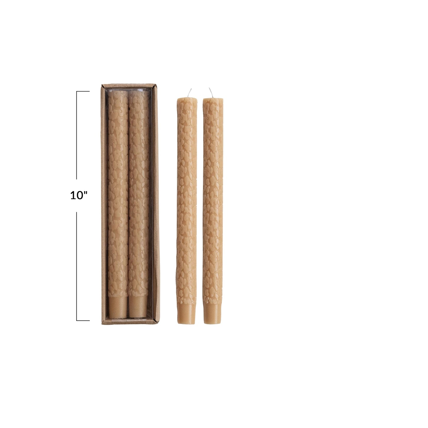 Creative Co-Op 2-Piece 10" Unscented Animal Print Taper Candles in Box, Tan