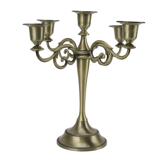 Pilipane 5 Arm Candlestick Holder Iron Retro Decorative Candle Holder Centerpiece for Home Church (Bronze)