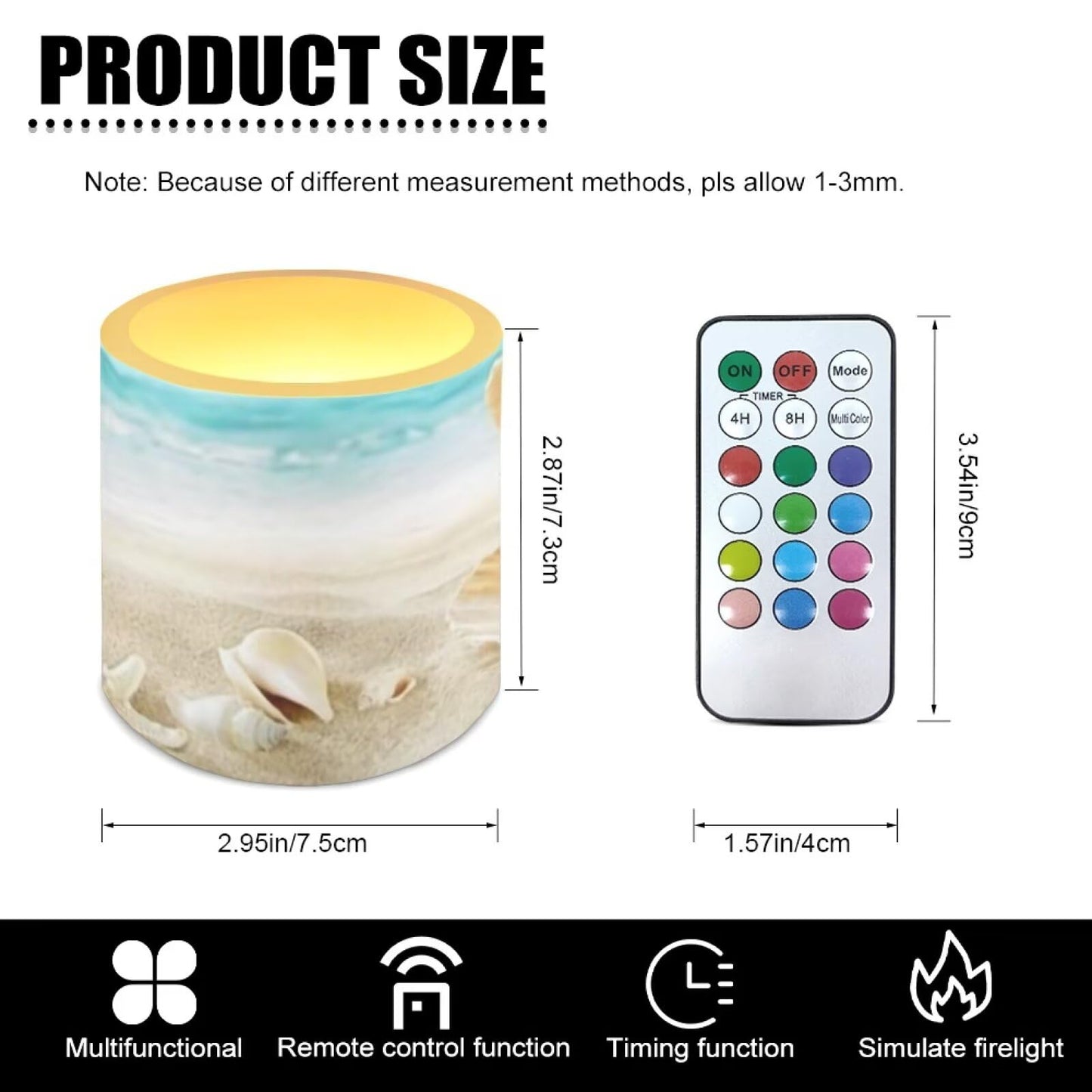 NETILGEN Beach Starfish Seashell 4 Packs Flameless Candles with Remote Timer Color Changing Realistic Flickering Flameless Candles Battery Operated Candles