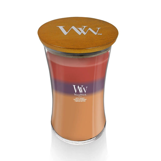 WoodWick Autumn Harvest Holiday Candle Gifts for Women and Men, 21.5 oz Large Hourglass Trilogy Candle with Crackling Wick