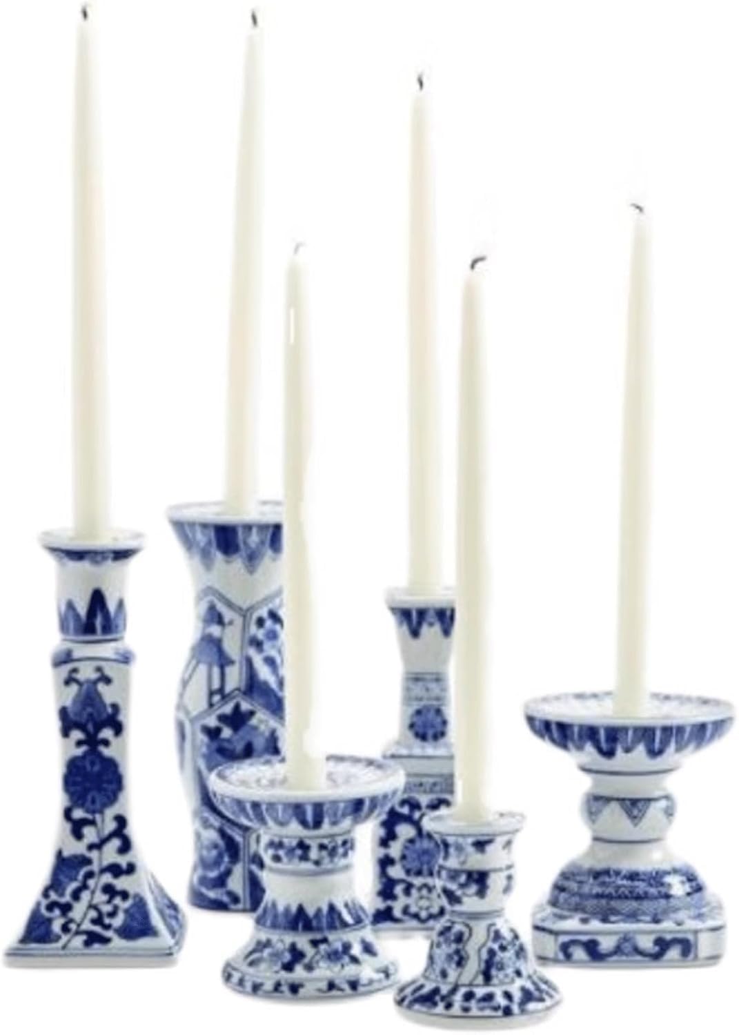 6 Pcs Candle Holder, Chinese Style Blue and White Porcelain Ceramic Candelabras Handmade Painting Candle Holders Candlesticks for Table Wedding, Party& Gift. ﻿
