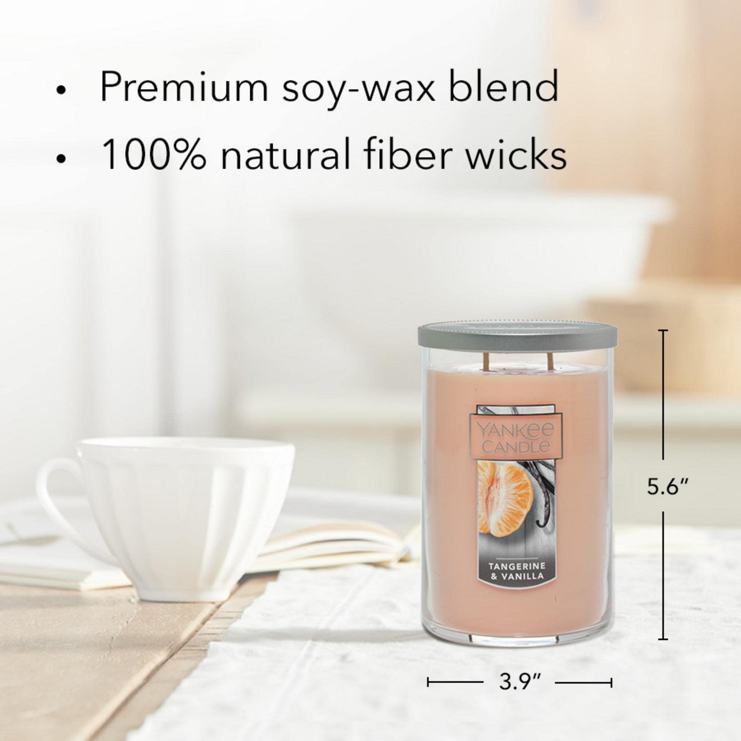Yankee Candle Tangerine & Vanilla Scented, Classic 22oz Large Tumbler 2-Wick Candle, Over 75 Hours of Burn Time