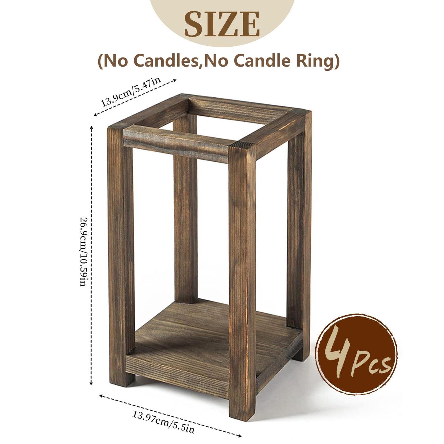 4 Pcs Wooden Lanterns Wedding Centerpiece for Tables, Farmhouse Candle Lantern, Perfect Centerpiece Table Decorations, Candle Holder Decorative for Wedding Party, Table Valentine Decor