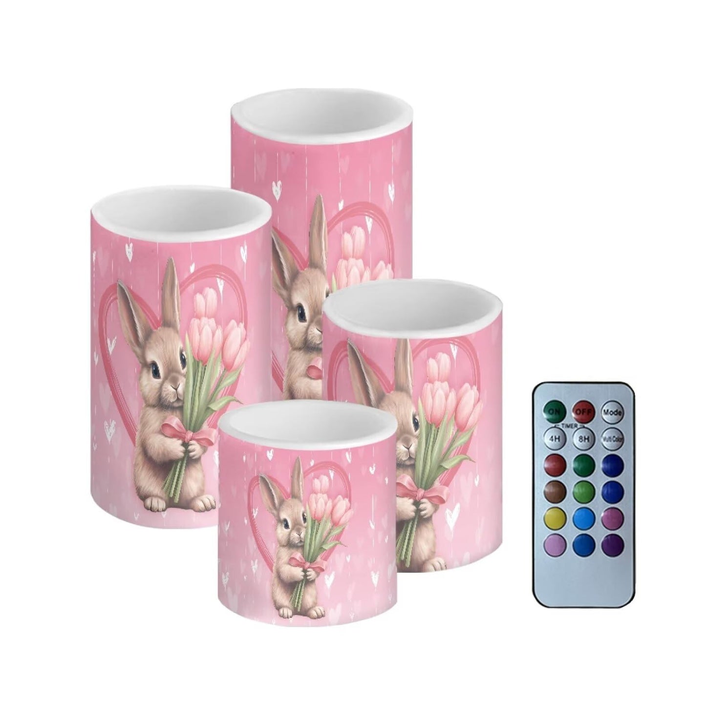 NETILGEN Easter Day Decorative Flameless Electric LED Pillar Candles Lamps with Remote Timer Control Long Lasting, 4 Pcs, Tulips Flowers Bunny