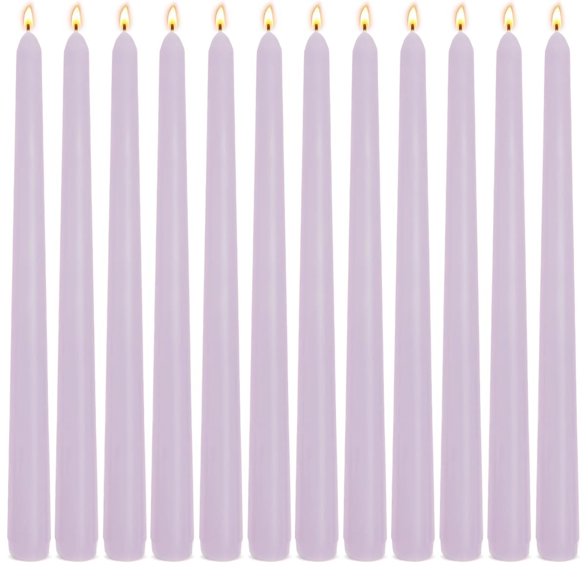 12-Pack Light-Purple Taper Candles, 10 Inch Unscented Dripless Candlesticks, Long-Lasting Burn Time of 7-8 Hours, Perfect for Home Décor, Weddings, and Events