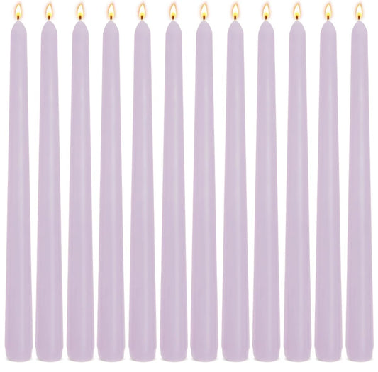 12-Pack Light-Purple Taper Candles, 10 Inch Unscented Dripless Candlesticks, Long-Lasting Burn Time of 7-8 Hours, Perfect for Home Décor, Weddings, and Events