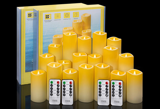 YIWER Plastic Waterproof Flameless Candles Set of 18: Battery Operated Candles Ivory Flickering Pillar Candles Include 4"/5"/6"/7"/8"/9" with 10-Key Remote 2/4/6/8H Timer Function