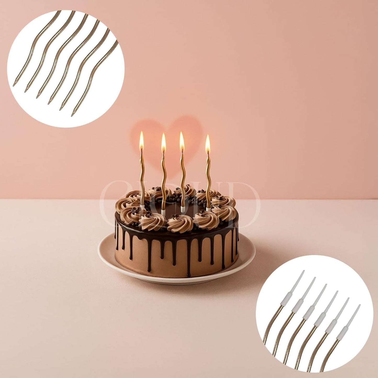 Cloud 48 PCS Metallic Gold Spiral Cake Candles with Holders, Long Twisty Curly Birthday Candles for Cake & Cupcake Decoration, Party Supplies