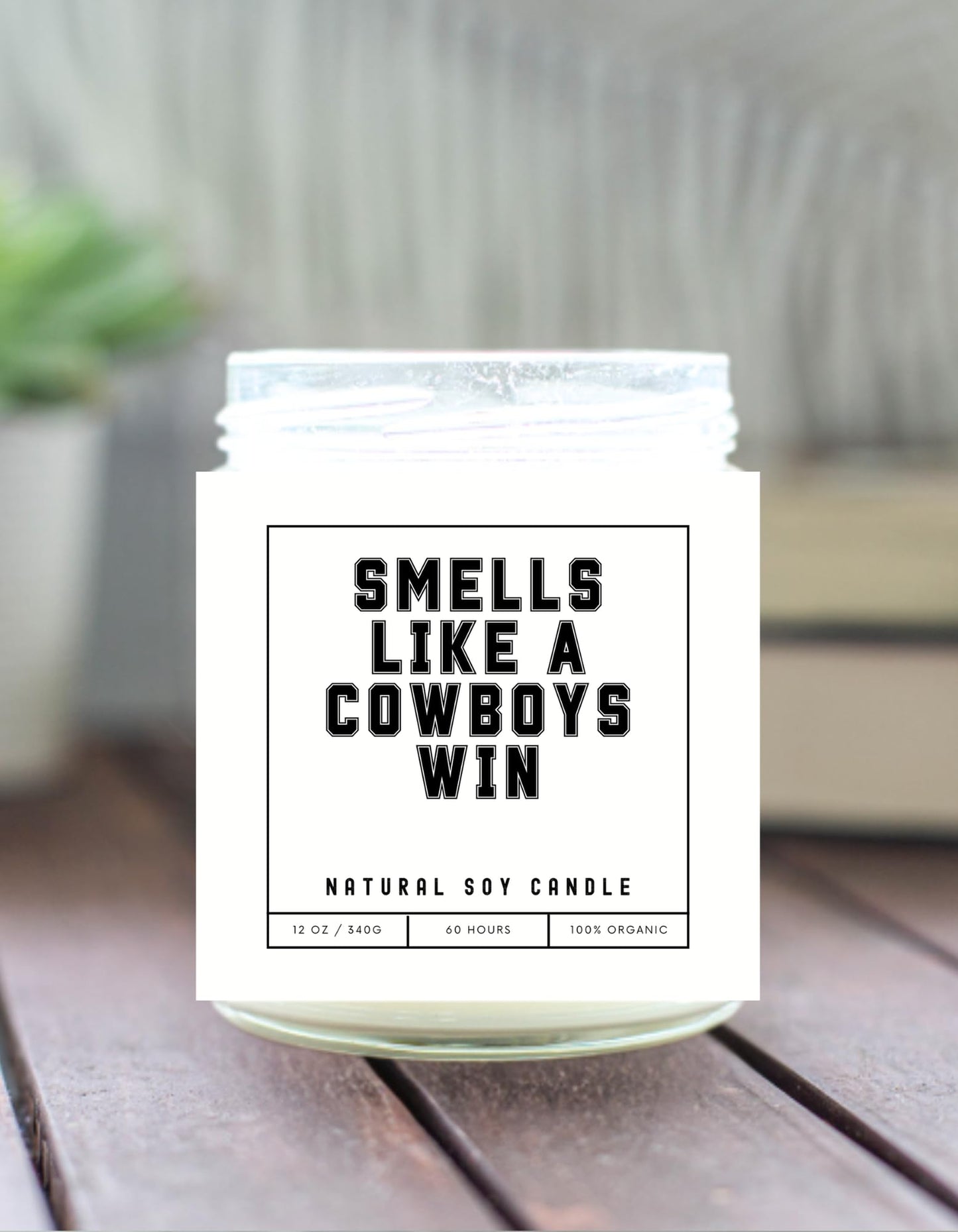 Smells Like a Cowboys Win Sports Candle - Scented Soy Wax Candle (8.0 oz) 50-60 Hour Burn Time, Cotton Wick, Frosted White Glass Jar (Vanilla)