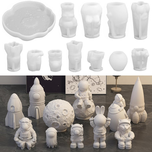 Space Planet Resin Molds Silicone，【12-piece Set】 Epoxy Resin Space Astronaut Silicone molds,3D Resin Spaceballs Molds, Small Rocket Silicone Model, Space Rabbit DIY Gift Sets for Teens (【Kit 5】)