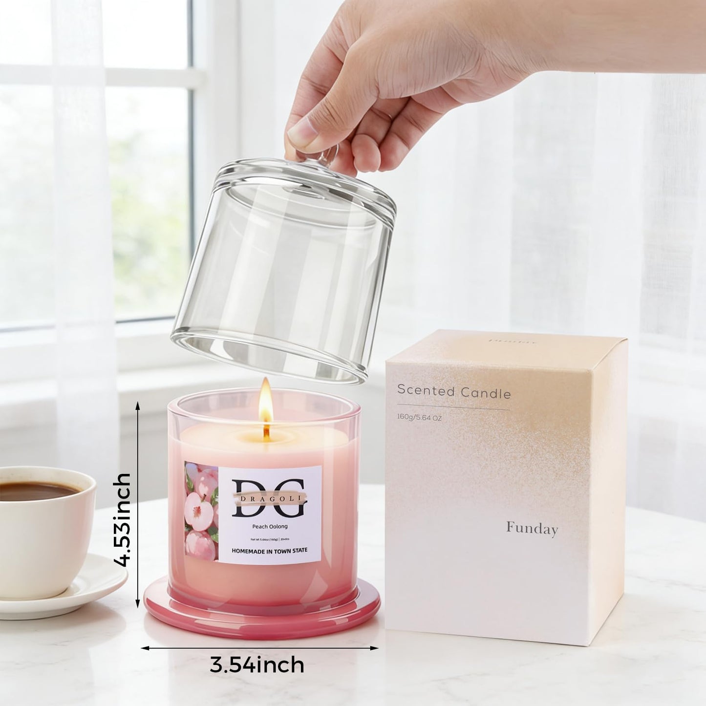 DG DRAGOLI White Peach Oolong Scented Candle – Natural Soy Wax, 30+ Hours Long-Lasting Aromatherapy for Home