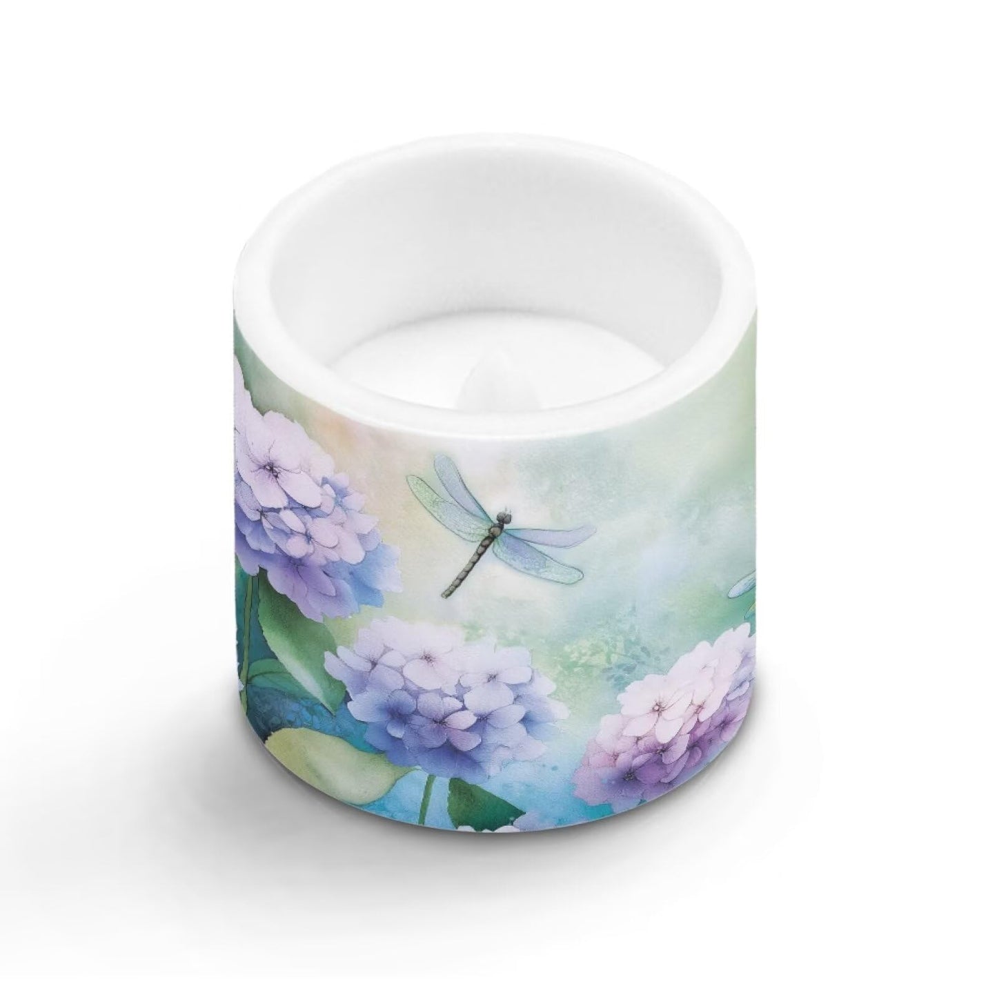 Cozeyat Hydrangea Dragonfly Elegant Flameless Candles 4 Pack Waterproof Battery Operated LED Pillar Candles with Remote Control Timer for Home Patio Garden Decoration