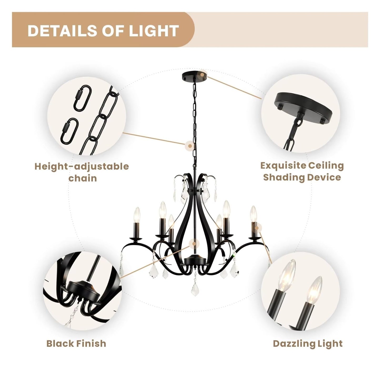 Modern Chandelier for Dining Room Living Room K9 Crystal Pendant Lighting Candle Chandeliers Home Decoration Light Fixtures,Comfortable Lighting