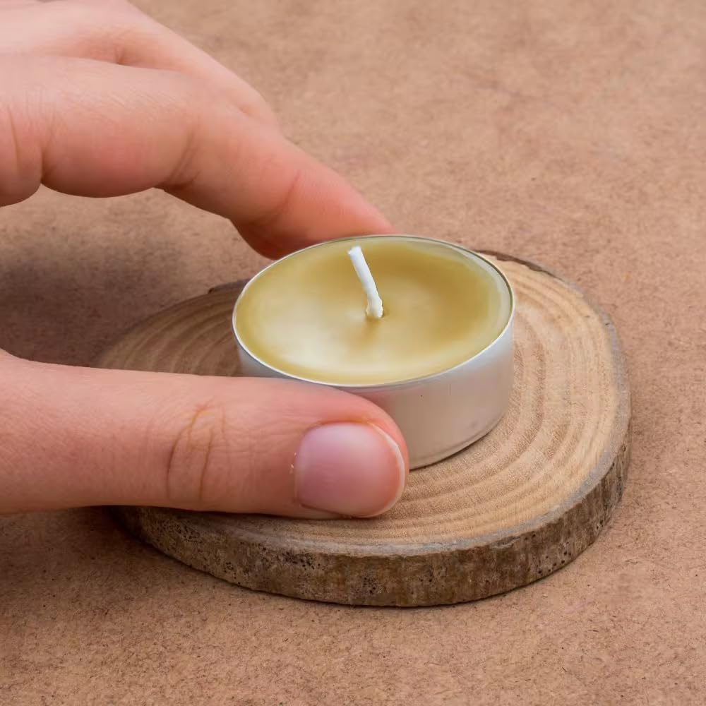 100% Pure Beeswax Tea Light Candles, 50-Pack, Natural Unscented Honey Aroma Tealights in Aluminum Cups. 4-Hour Clean-Burning, Soot-Free