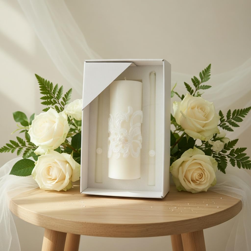 Hosley 11.5-Inch Wedding Unity Candle Set – Cream Pillar & 2 Taper Candles for Ceremony, Special Events, Emergency Kit, Reiki Spa Meditation