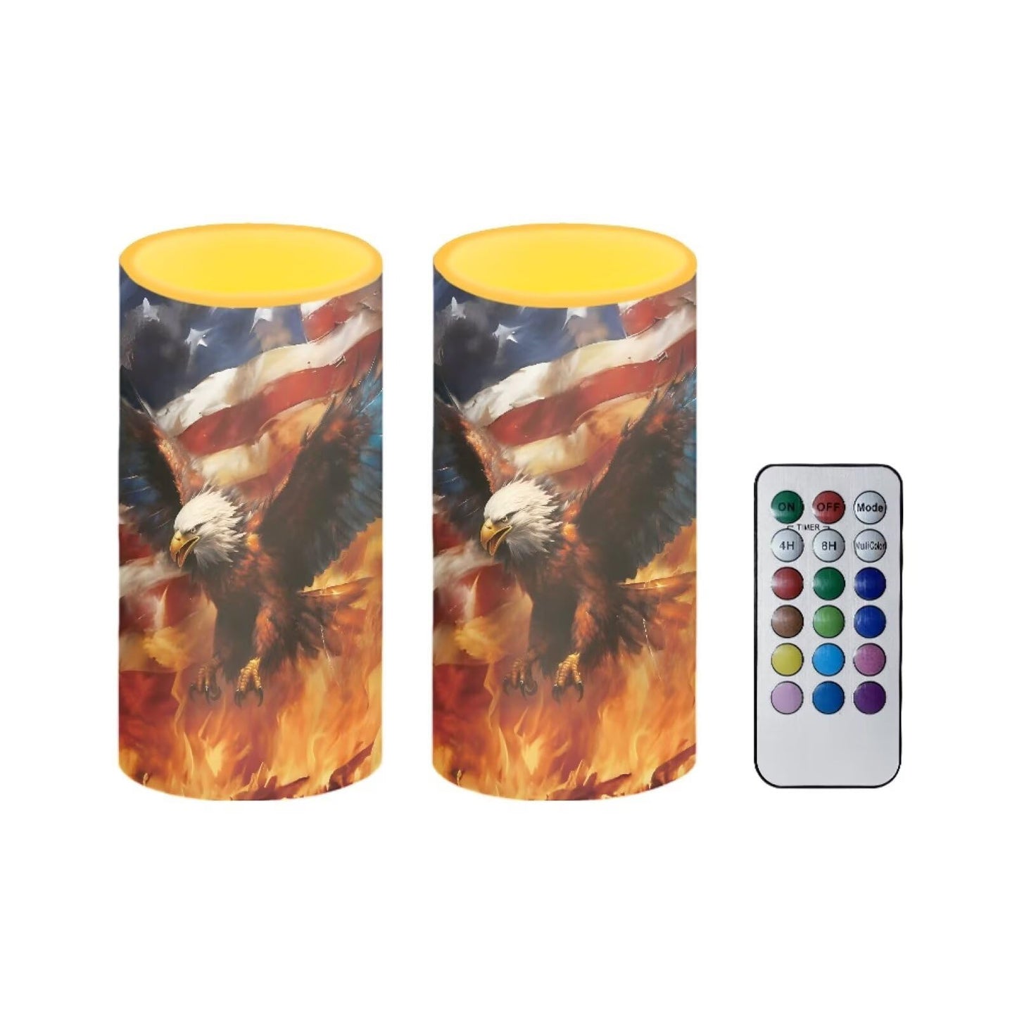 NETILGEN American Flag Flame Eagle Decorative Flameless Timer LED Candles Battery Operated Candles Set of 2 with Remote Control Timer for July 4th Independence Day Decor