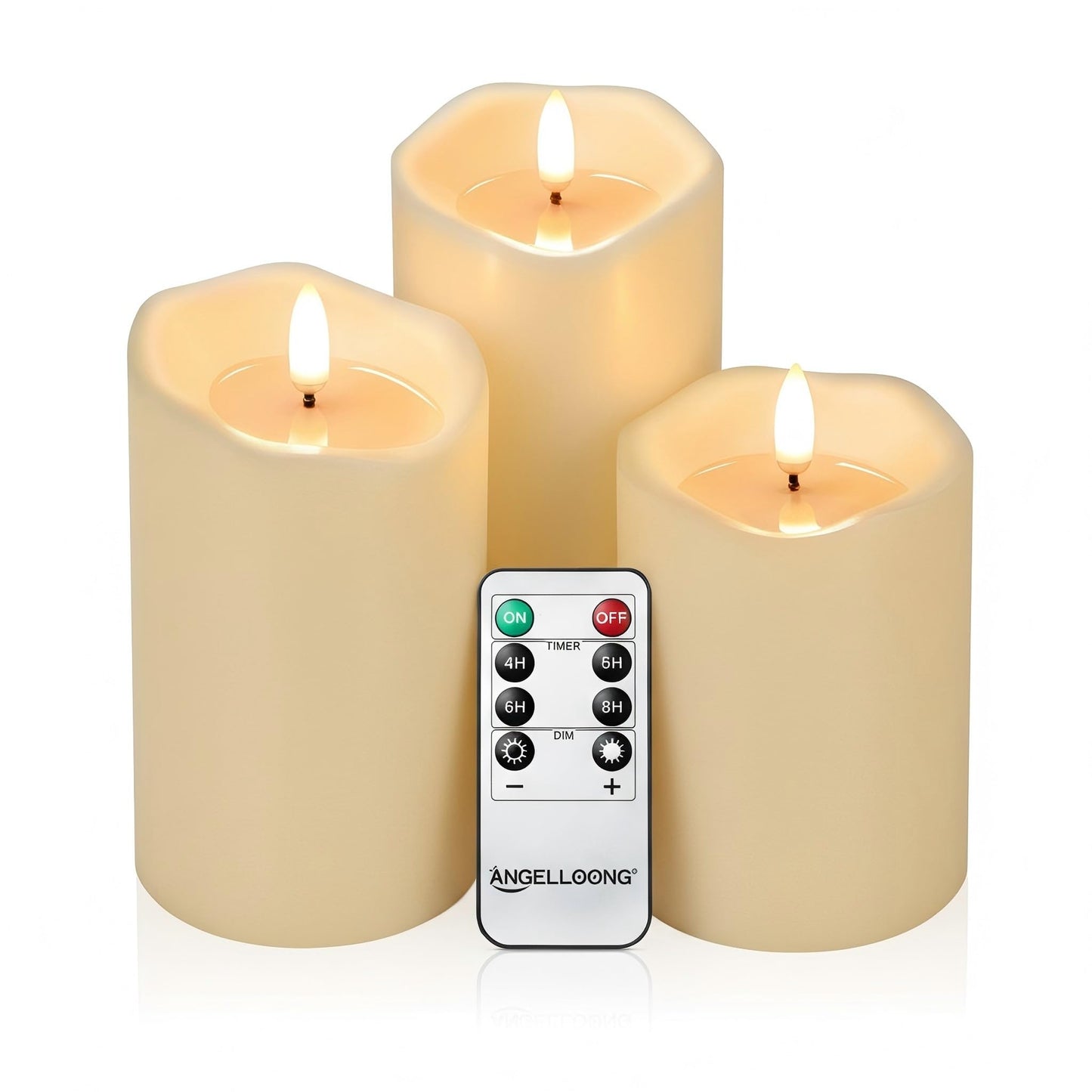 ANGELLOONG Flameless Candles with Remote, Flickering Battery Operated Pillar LED Candles with 4/5/6/8H Timer for Bridal Shower, Wedding Table Decor, Home Decor, Set of 3