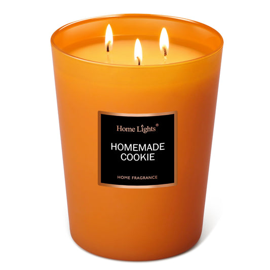 HomeLights Scented Candles, Large Jar Aromatherapy, Natural Soy Wax, 130 Hours Long Burning Gift, Homemade Cookie
